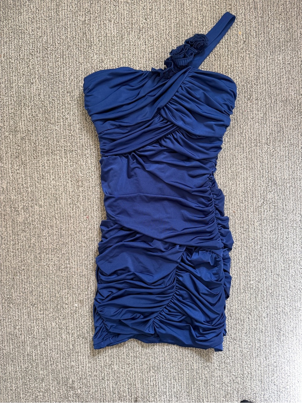 Sequin Hearts One-Shoulder Navy Ruched Cocktail Dress